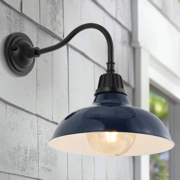 Aurora 12.25" Farmhouse Industrial Indoor/Outdoor Iron LED Gooseneck Arm Outdoor Sconce - JONATHAN Y